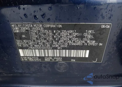 2007 Toyota Rav4 Base V6 from USA, damaged, VIN JTMZK33V876003262